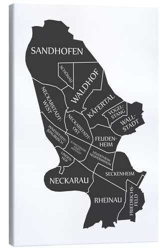 Lienzo Mapa de la ciudad moderna de Mannheim