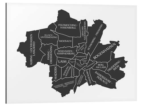 Stampa su alluminio Mappa della città moderna di Monaco di Baviera