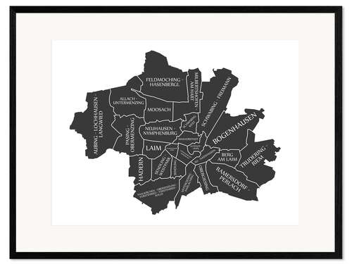 Impressão artística com moldura Modern city map of Munich