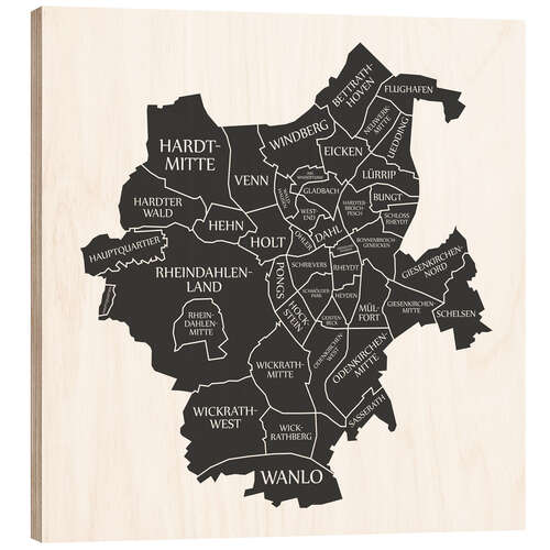 Wood print Modern city map of Mönchengladbach