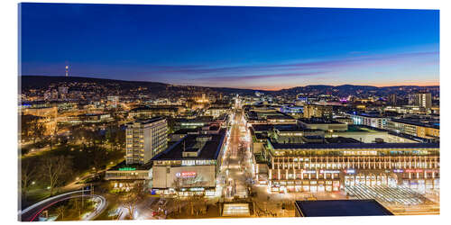 Acrylglasbild Stuttgart mit der Königstraße bei Nacht