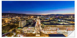 Självhäftande poster Stuttgart med Königstraße på natten