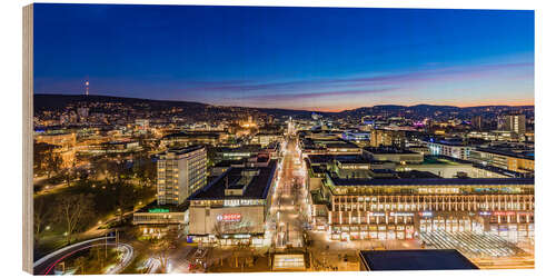 Hout print Stuttgart with the Königstraße at night