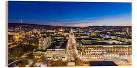 Holzbild Stuttgart mit der Königstraße bei Nacht