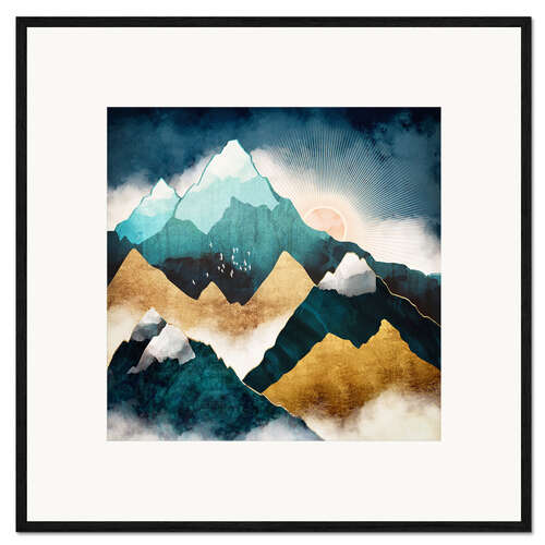 Impresión de arte enmarcada Escena de montaña al amanecer