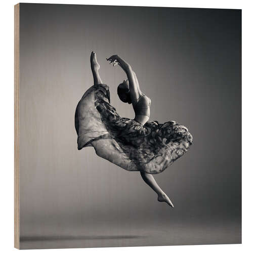 Wood print Ballerina jumping high