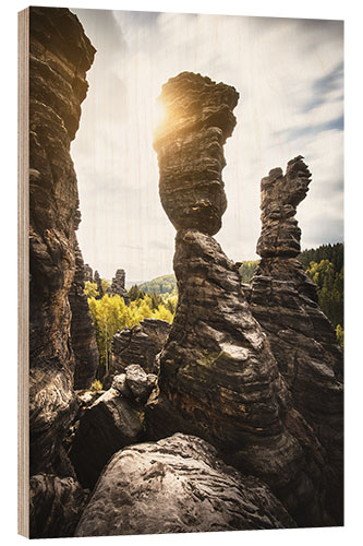 Wood print Herkulessäulen in Saxon Switzerland