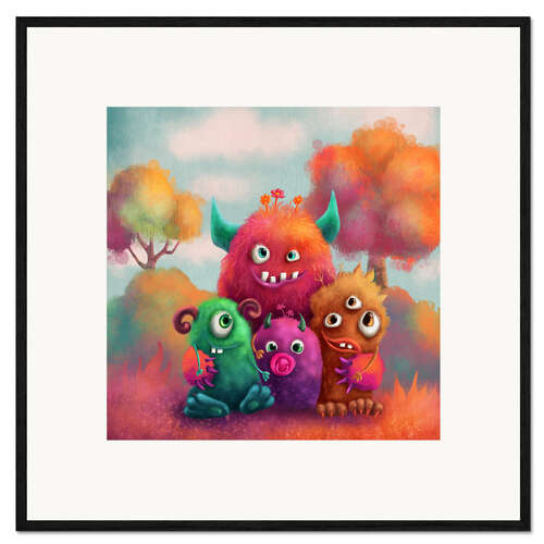 Gerahmter Kunstdruck Monster-Familie