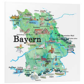 Foam board print Bavaria map with sights