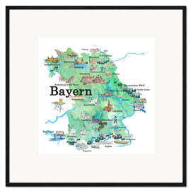 Framed art print Bavaria map with sights