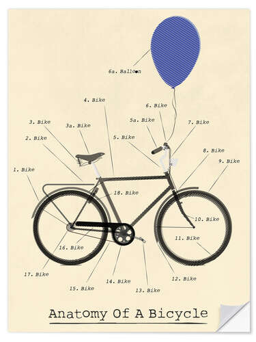 Selvklebende plakat Anatomy of a Bicycle