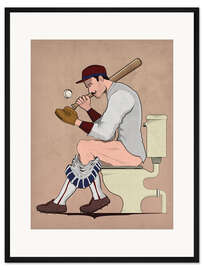 Gerahmter Kunstdruck Baseball-Spieler auf der Toilette
