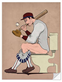 Wandsticker Baseball-Spieler auf der Toilette