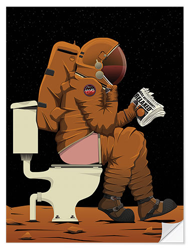 Selvklebende plakat Mars astronaut toilet