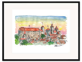 Gerahmter Kunstdruck Kaiserburg Nürnberg im Sonnenuntergang