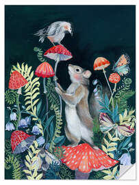 Wall sticker Mouse and bird with mushrooms