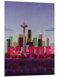 Print på skumplade Seattle City Skyline