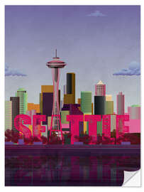 Selvklebende plakat Seattle City Skyline