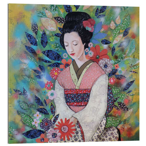 Quadro em plexi-alumínio Kimono and flowers