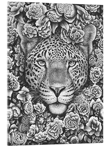 Acrylic print Jaguar between flowers