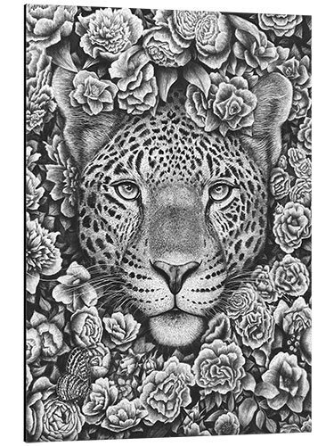 Aluminium print Jaguar between flowers