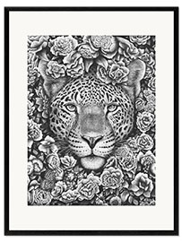 Ingelijste kunstdruk Jaguar between flowers
