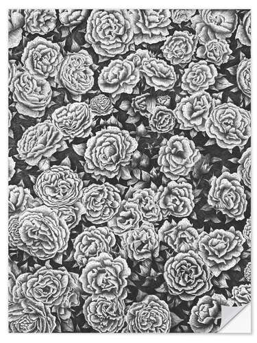 Selvklebende plakat Blooming garden in black and white