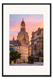 Gerahmter Kunstdruck Dresdner Frauenkirche im Abendlicht