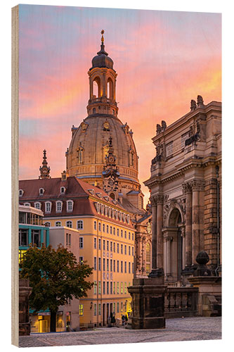 Holzbild Dresdner Frauenkirche im Abendlicht