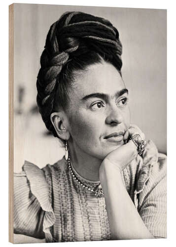 Wood print Thoughtful Frida Kahlo