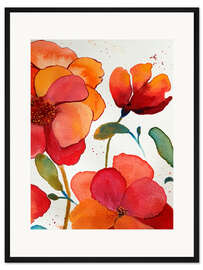 Gerahmter Kunstdruck Blumen in rosa und orange 