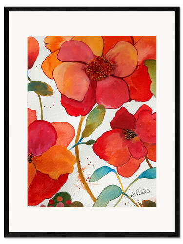 Gerahmter Kunstdruck Blumen in rosa und orange II