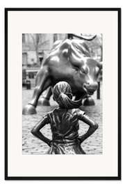 Gerahmter Kunstdruck Furchtloses Mädchen und Wall Street Bulle 