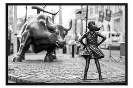Gerahmter Kunstdruck Fearless Girl und Wall-Street-Bulle