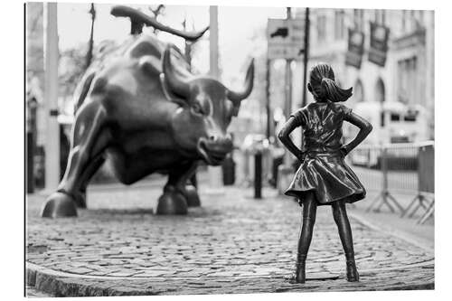 Tableau en plexi-alu La petite fille sans peur face au taureau de Wall Street