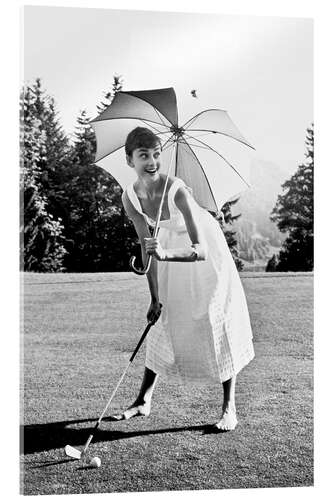 Acrylic print Audrey Hepburn playing Golf