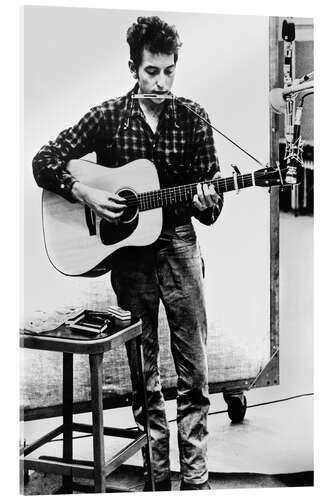 Acrylic print Bob Dylan with harmonica and guitar