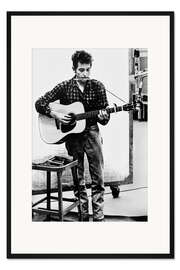 Gerahmter Kunstdruck Bob Dylan mit Mundharmonika und Gitarre - Celebrity Collection