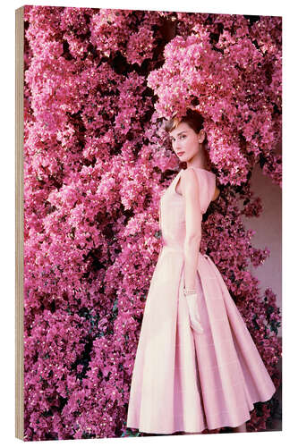 Wood print Audrey Hepburn in an evening dress.