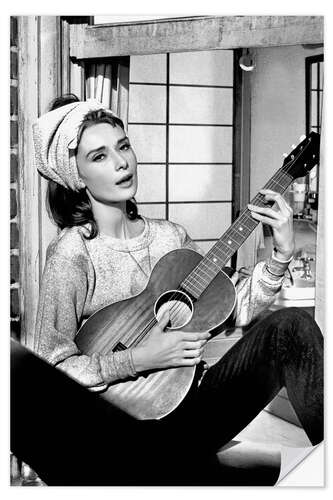 Självhäftande poster Audrey Hepburn med gitarr