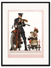 Gerahmter Kunstdruck Polizist und Schulkinder