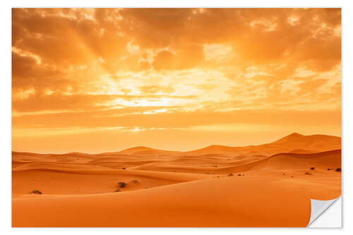 Selvklæbende plakat Solnedgang i Sahara, Marokko