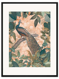 Gerahmter Kunstdruck Vintage-Pfau