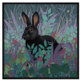 Gerahmter Kunstdruck Schwarzes Kaninchen im Gras