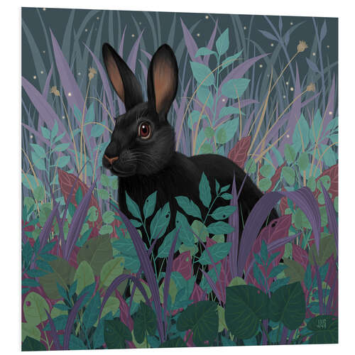 Tableau en PVC Lapin noir dans l'herbe