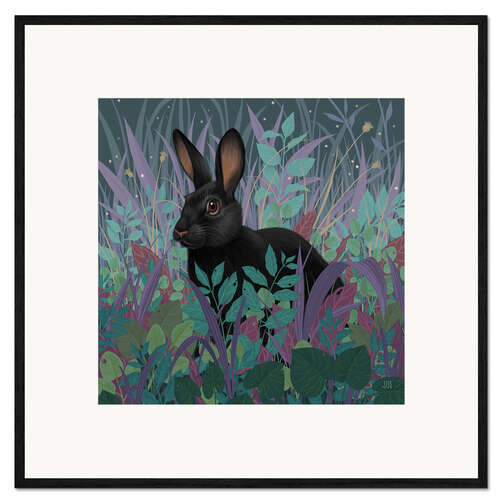 Framed art print Black rabbit in the grass