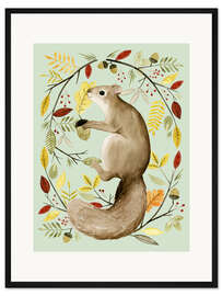 Gerahmter Kunstdruck Eichhörnchen im Herbst