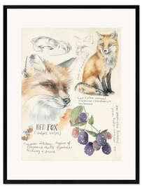 Inramat konsttryck Red Fox &amp; Blackberries