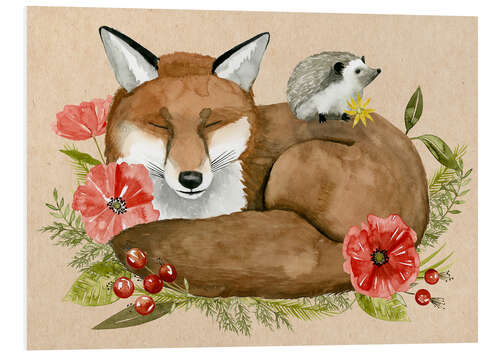 Foam board print Fox and hedgehog rest