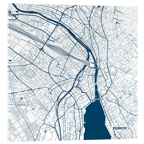 Acrylglasbild Farbiger Stadtplan von Zürich